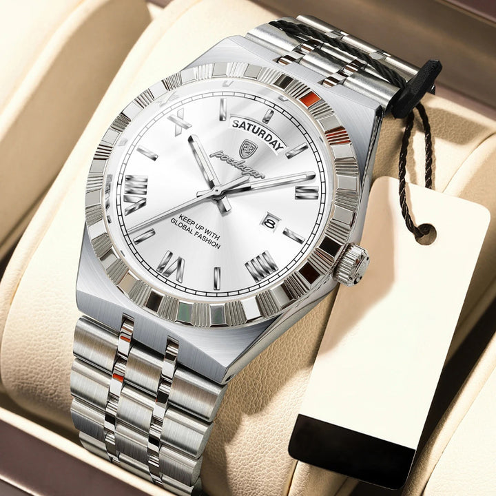 Business Elite Roman Numeral Stainless Steel Quartz Watch for Men