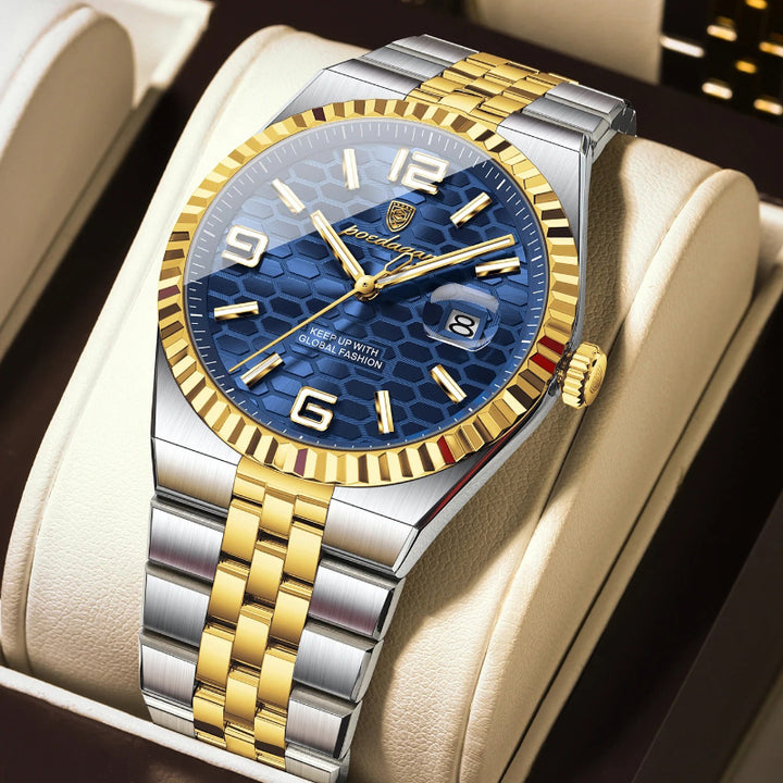 Honeycomb Textured Dial Stainless Steel Quartz Men's Watch