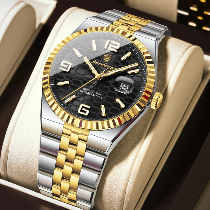 Honeycomb Textured Dial Stainless Steel Quartz Men's Watch