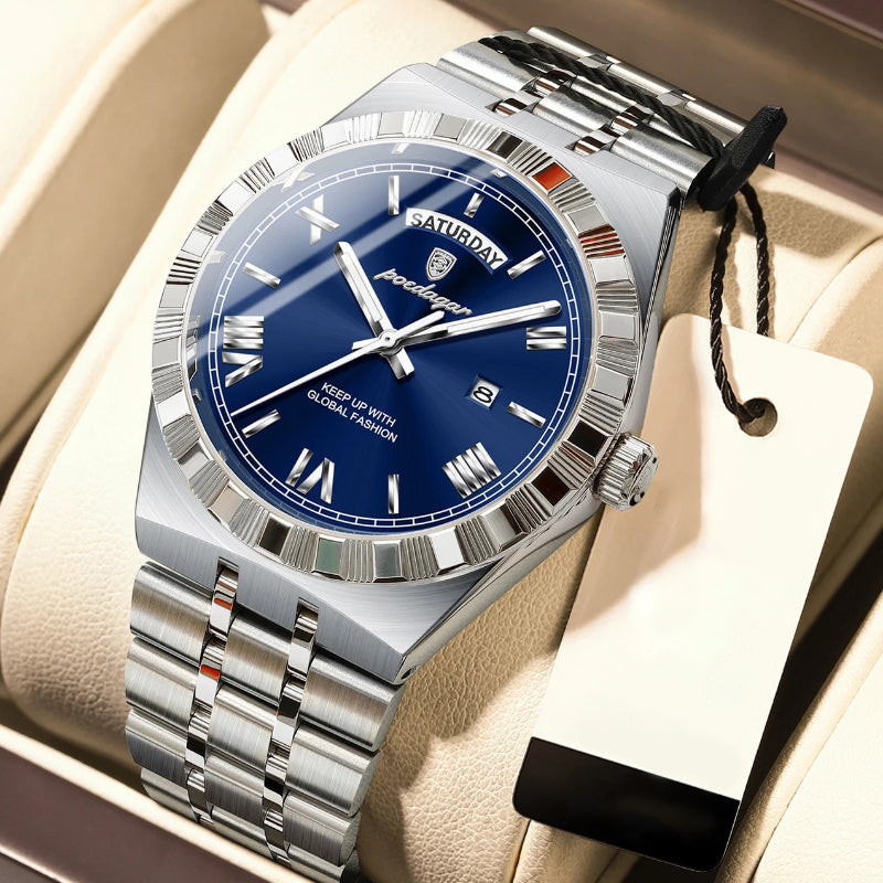 Business Elite Roman Numeral Stainless Steel Quartz Watch for Men