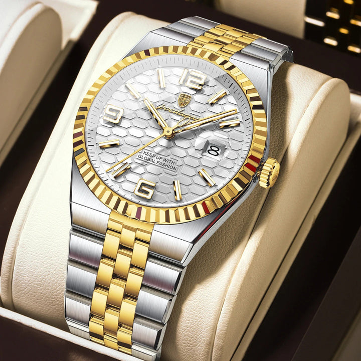 Honeycomb Textured Dial Stainless Steel Quartz Men's Watch