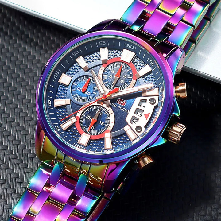 Stainless Steel Holographic Chronograph Quartz Watch for Men
