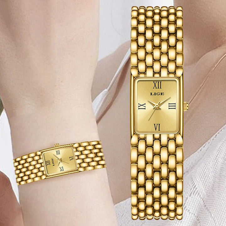 Casual Minimalist Steel Strap Square Dial Design Women's Wristwatch