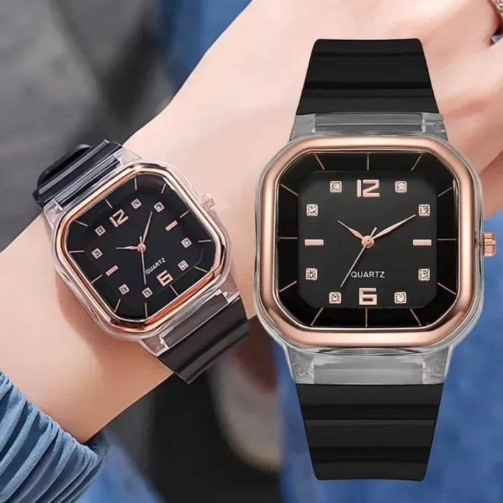 Vibrant Multi-Color Silicone Square Watch with Rhinestone Dial