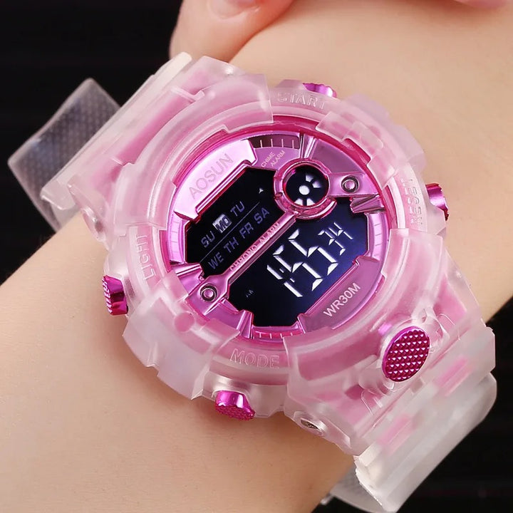 Stylish Transparent Case Digital Electronic Sports Watch for Kids