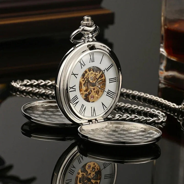 Timeless Steel Roman Numeral Mechanical Pocket Watch