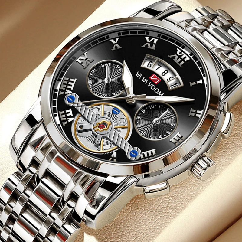 Stainless Steel Roman Numerals Dial Luxury Sports Watch for Men
