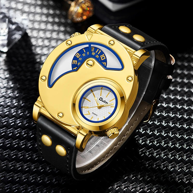 Steampunk-inspired Sun and Moon Dial Watch with PU Leather Rivet Strap