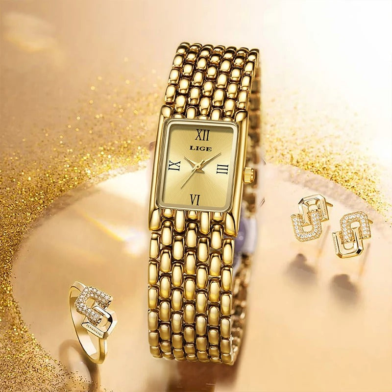 Casual Minimalist Steel Strap Square Dial Design Women's Wristwatch