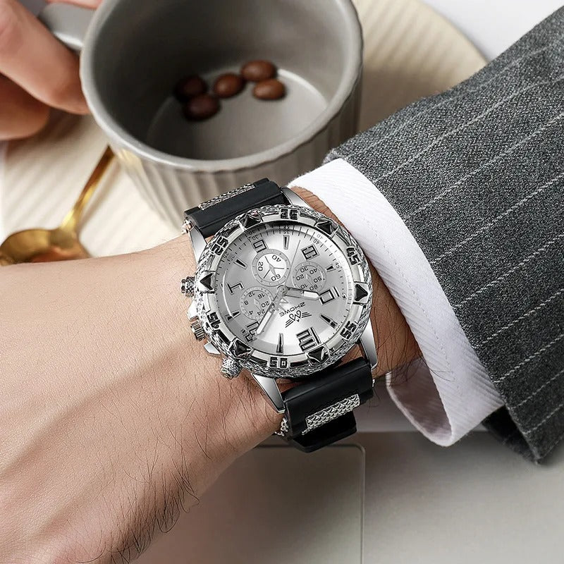 Luxury Men’s Quartz Watch with Modern Dual-Color Silicone Band