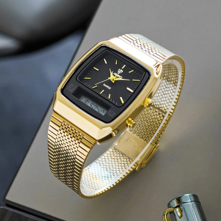 Vintage Inspired Men's Dual Time Display Stainless Steel Quartz Watch