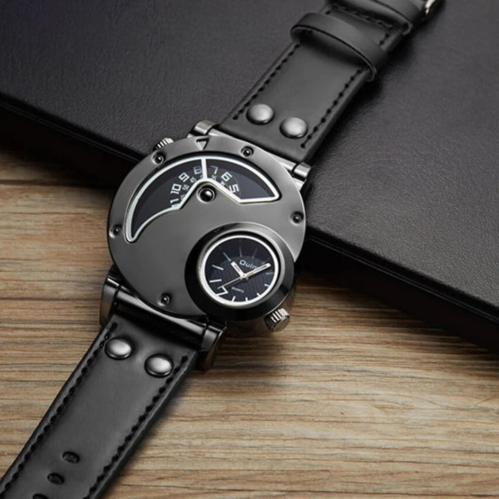 Steampunk-inspired Sun and Moon Dial Watch with PU Leather Rivet Strap