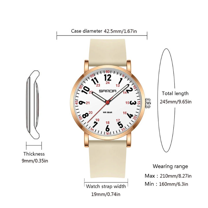 Women's Thin and Light Silicone Band Luminous Quartz Watch