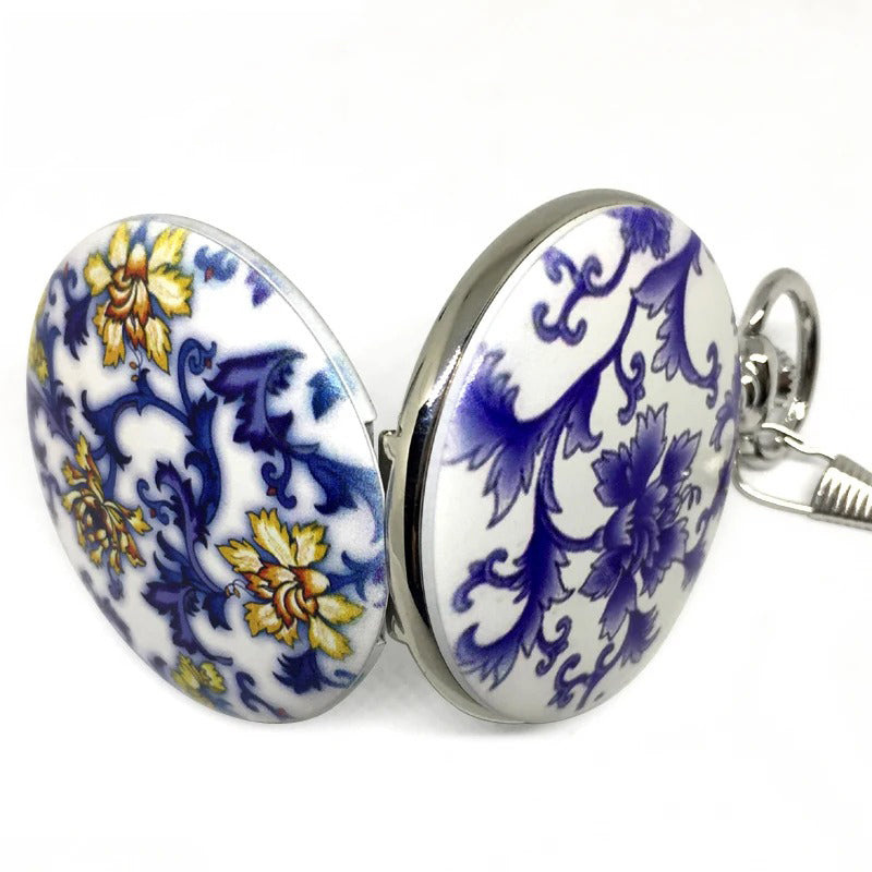 Enchanted Floral Porcelain Case Mechanical Pocket Watch