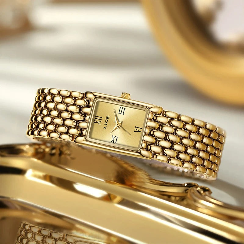 Casual Minimalist Steel Strap Square Dial Design Women's Wristwatch