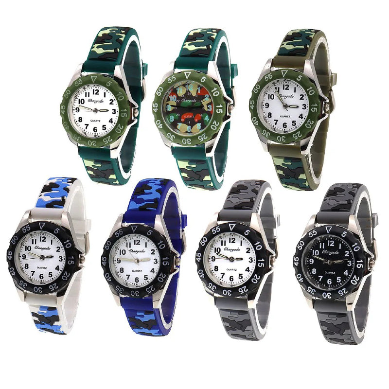 Adventure-Ready Camouflage Silicone Strap Quartz Watch for Kids