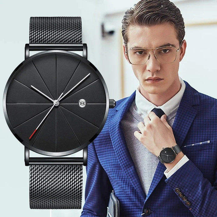 Ultra Thin Stainless Steel Mesh Belt Quartz Wristwatches