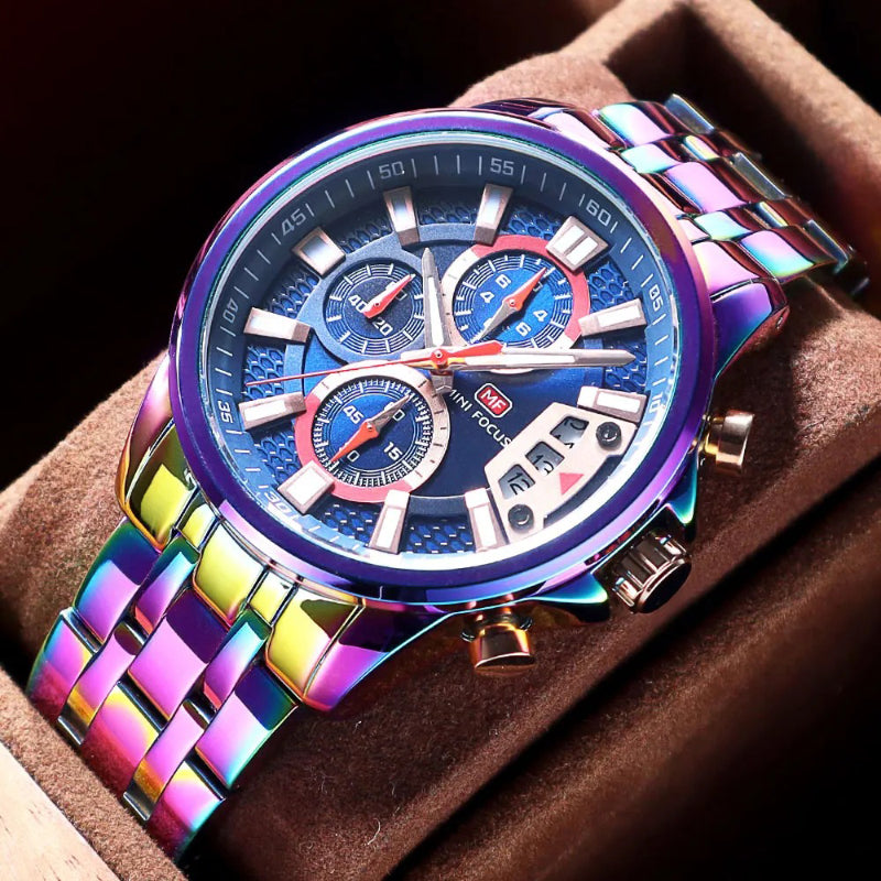 Stainless Steel Holographic Chronograph Quartz Watch for Men