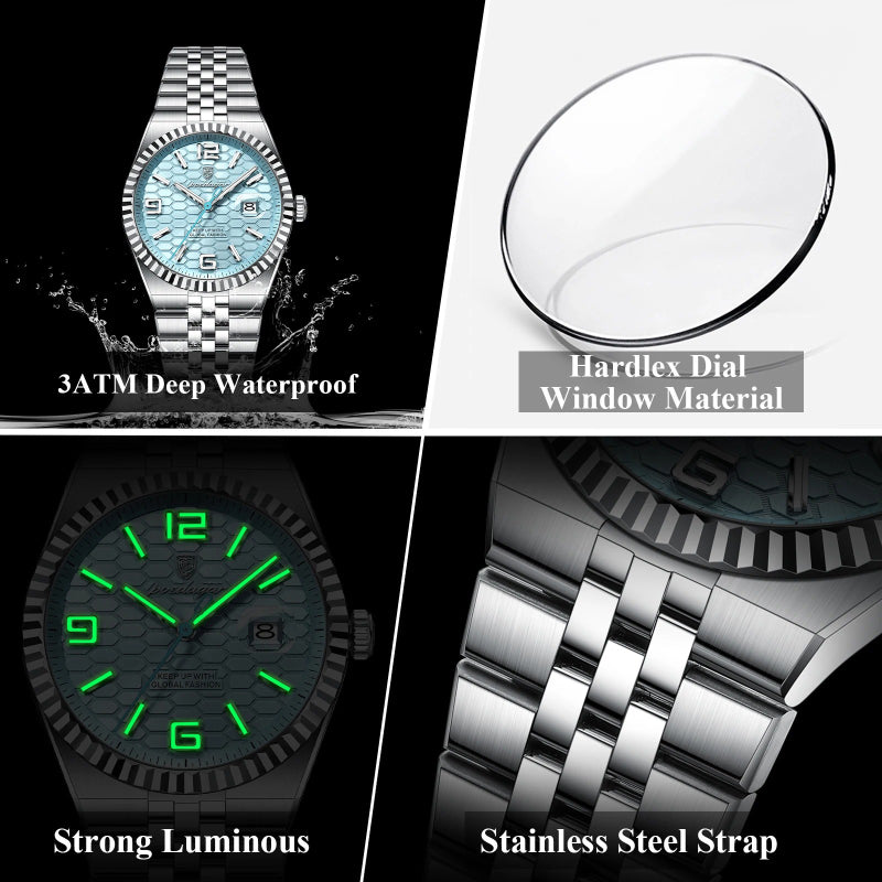 Honeycomb Textured Dial Stainless Steel Quartz Men's Watch