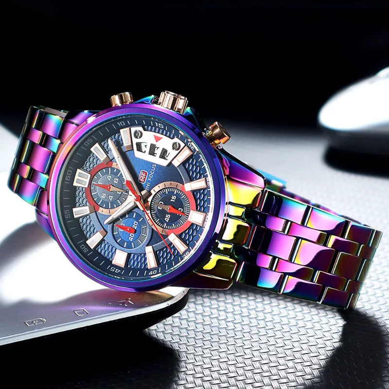 Stainless Steel Holographic Chronograph Quartz Watch for Men