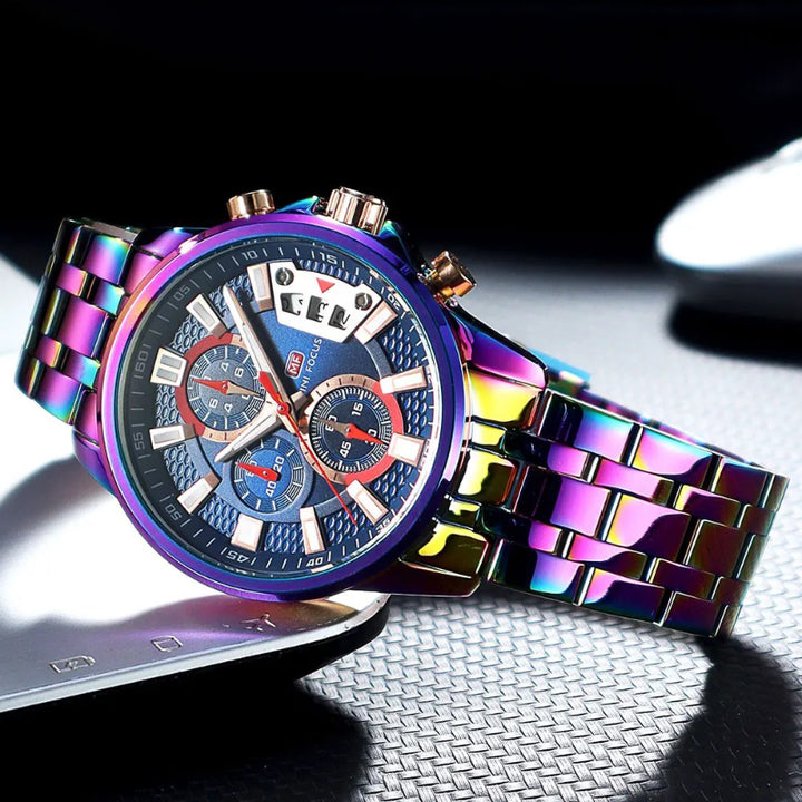Stainless Steel Holographic Chronograph Quartz Watch for Men