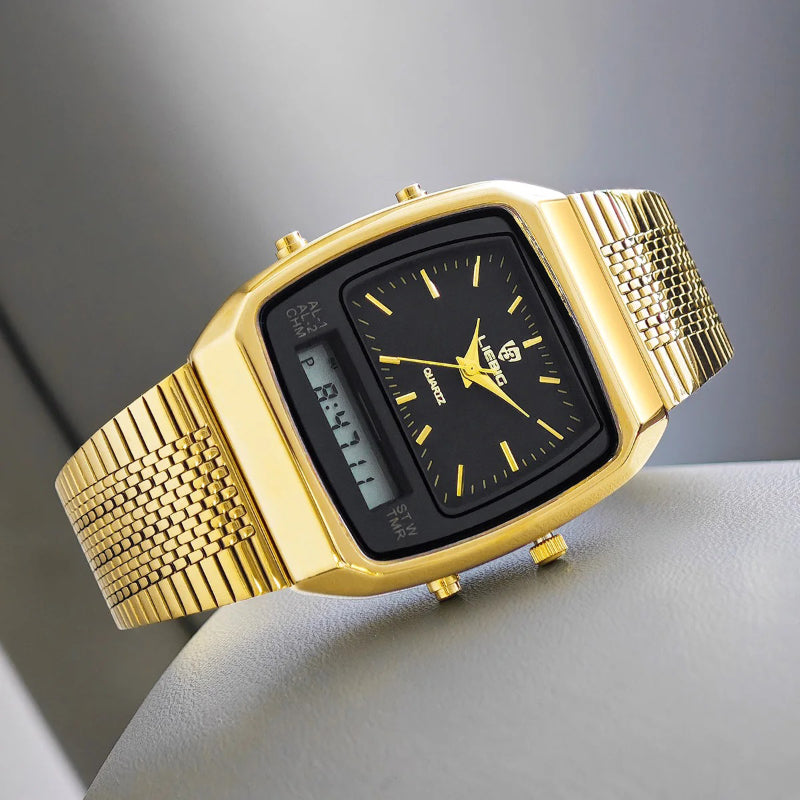 Vintage Inspired Men's Dual Time Display Stainless Steel Quartz Watch