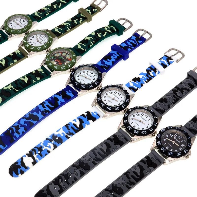 Adventure-Ready Camouflage Silicone Strap Quartz Watch for Kids