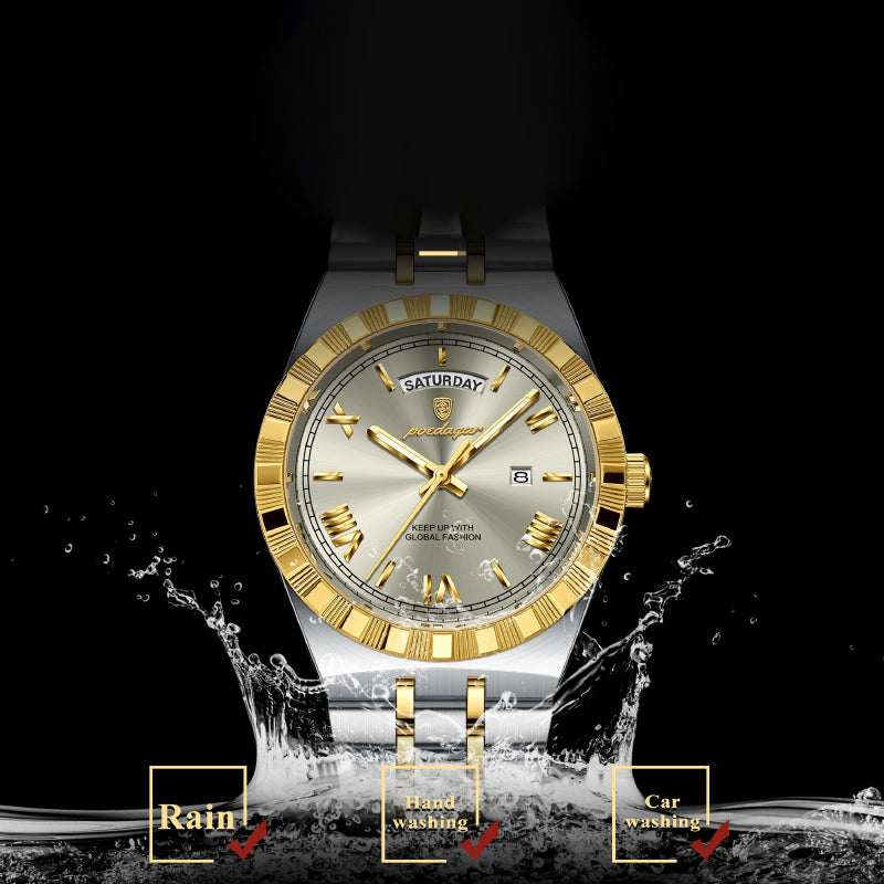 Business Elite Roman Numeral Stainless Steel Quartz Watch for Men