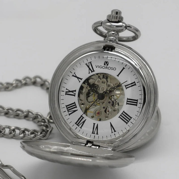 Unique Double-Side Open Case Design Mechanical Pocket Watch