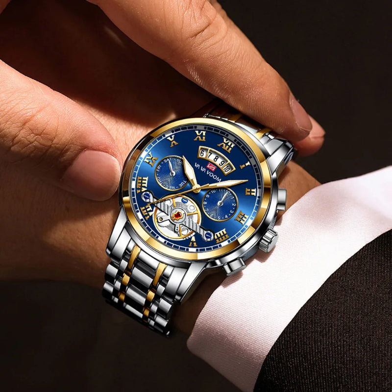 Stainless Steel Roman Numerals Dial Luxury Sports Watch for Men