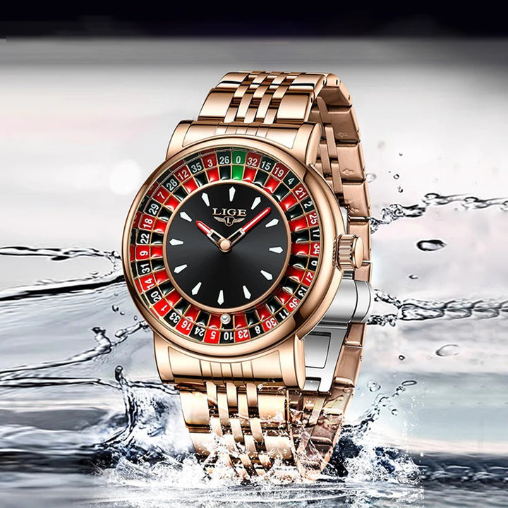 Luxurious Style Roulette-Inspired Dial Design Quartz Watch for Men