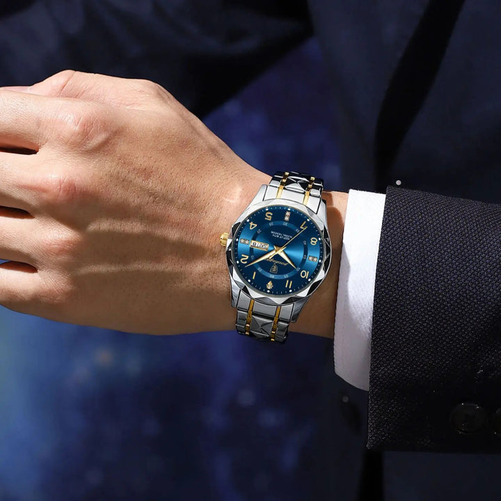 Stereoscopic Dial with Rhinestone Inlaid Luxury Quartz Watch for Men