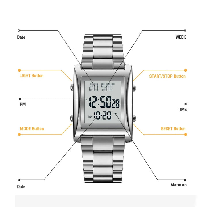 Stainless Steel Dual Time Multifunction Digital Watch for Men