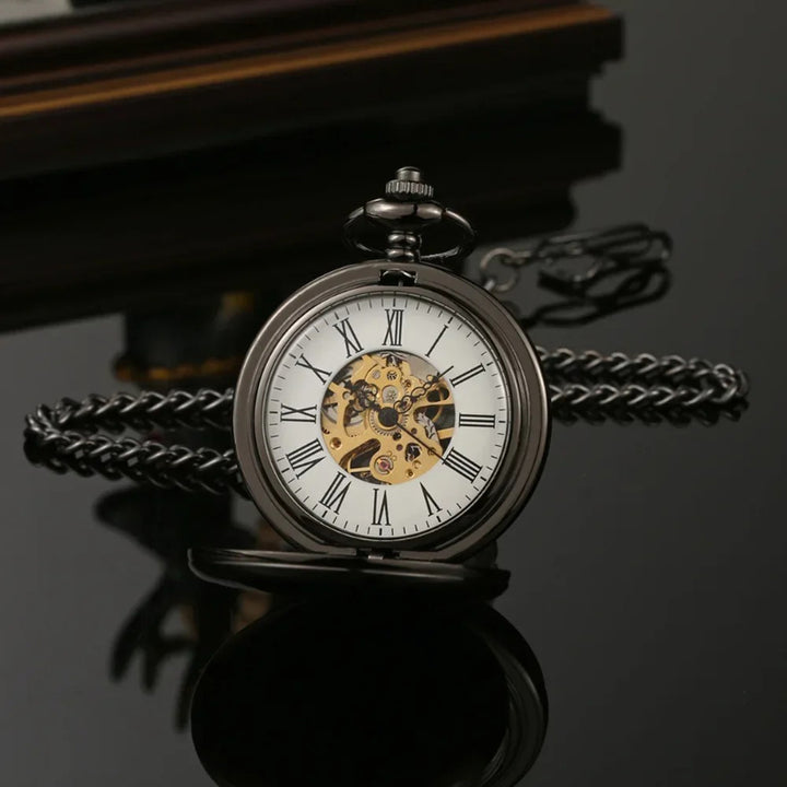 Timeless Steel Roman Numeral Mechanical Pocket Watch