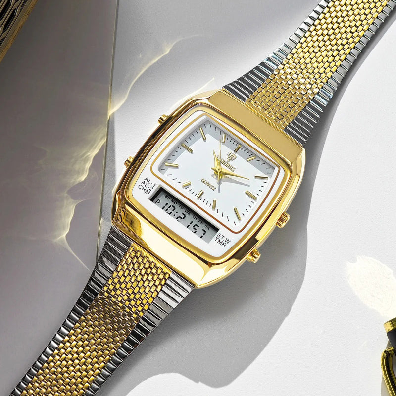 Vintage Inspired Men's Dual Time Display Stainless Steel Quartz Watch