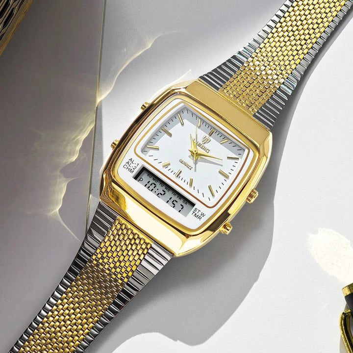 Vintage Inspired Men's Dual Time Display Stainless Steel Quartz Watch