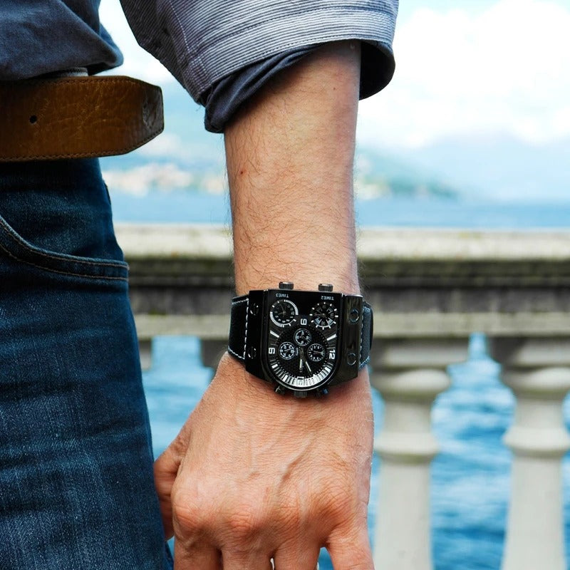 Urban Explorer’s Multiple Time Zone with PU Leather Strap Quartz Watch