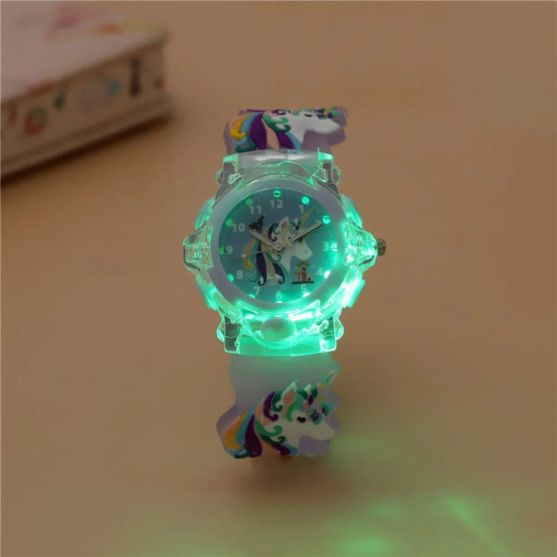 Fun LED Light-Up Magical Unicorn Themed Quartz Wristwatch for Kids