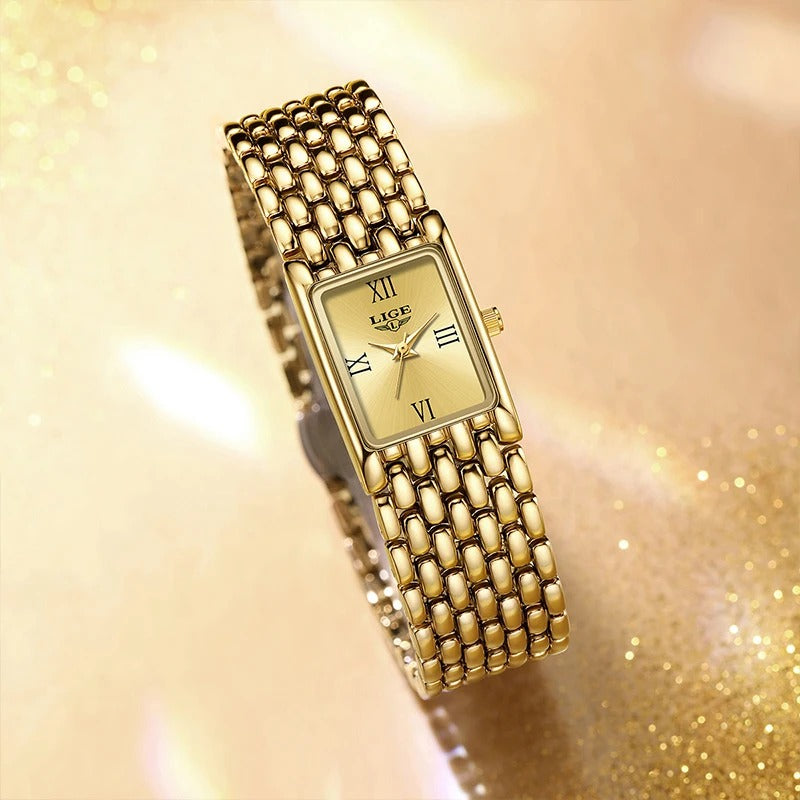 Casual Minimalist Steel Strap Square Dial Design Women's Wristwatch
