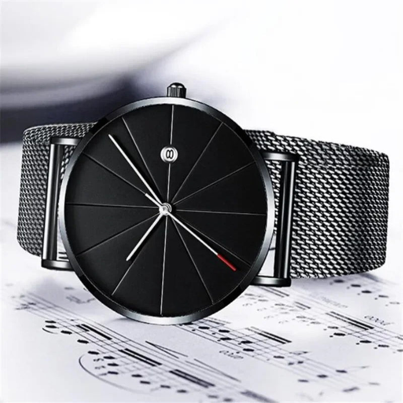Ultra Thin Stainless Steel Mesh Belt Quartz Wristwatches