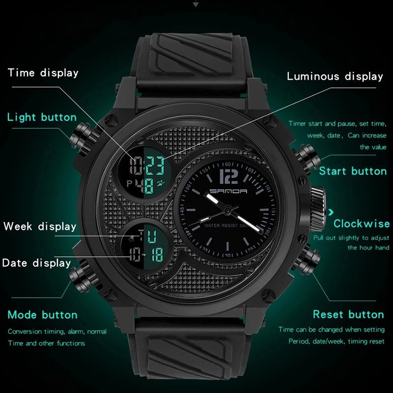 Multi-time Zone Dial Luminous Silicone Strap Watches for Men