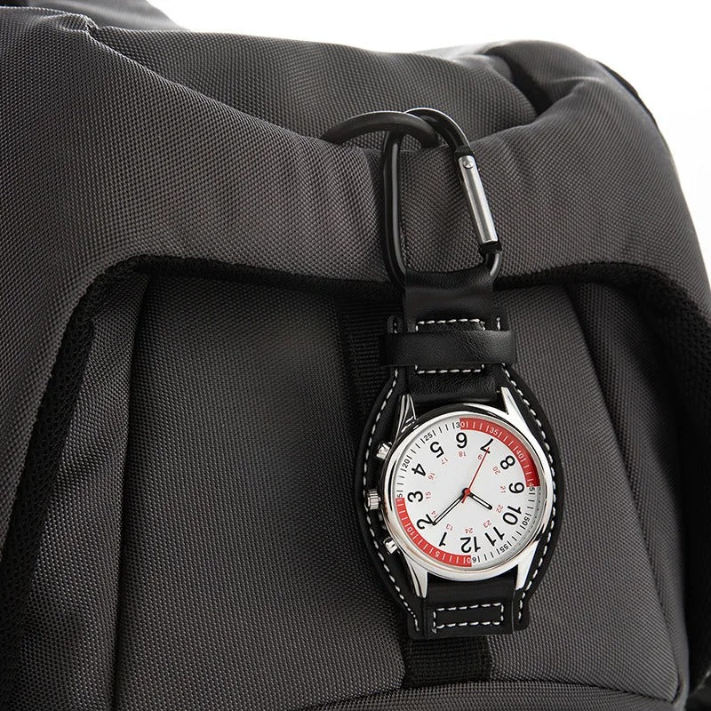 Durable Sports FOB Watches with Leather Strap and Carabiner Clip