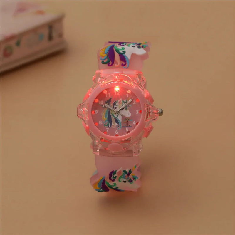 Fun LED Light-Up Magical Unicorn Themed Quartz Wristwatch for Kids