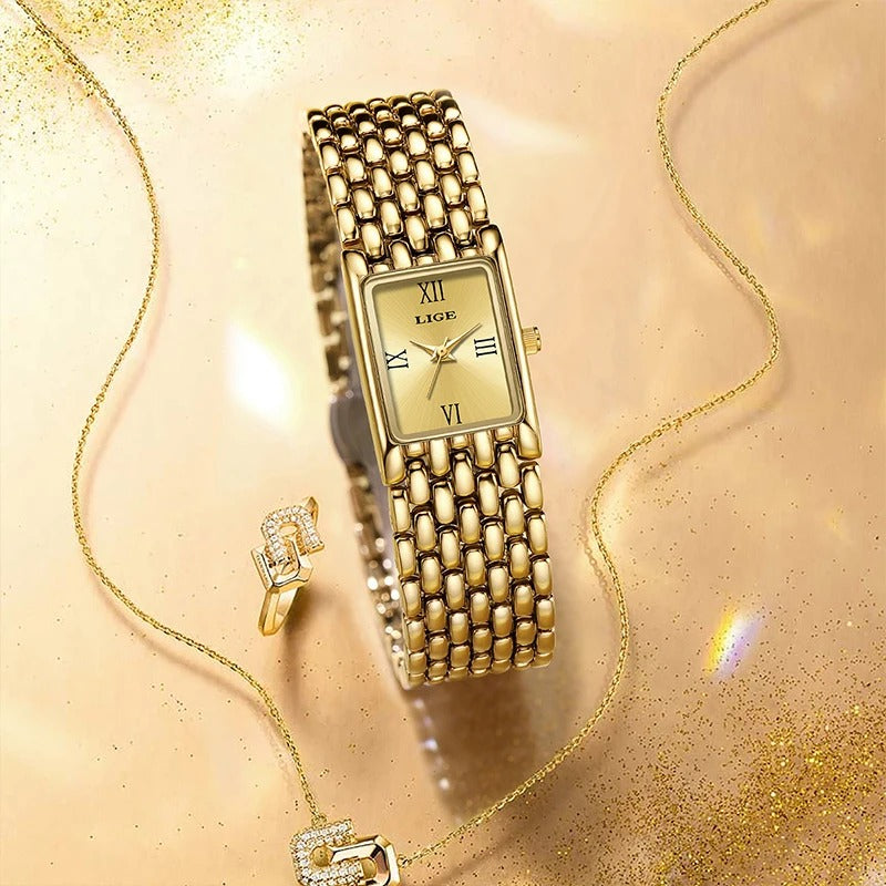 Casual Minimalist Steel Strap Square Dial Design Women's Wristwatch