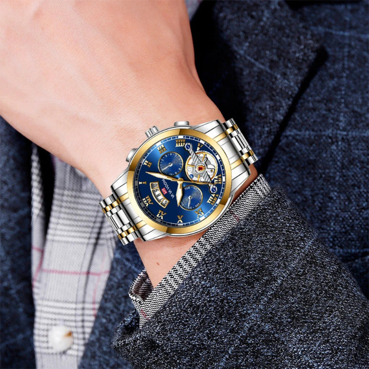 Stainless Steel Roman Numerals Dial Luxury Sports Watch for Men
