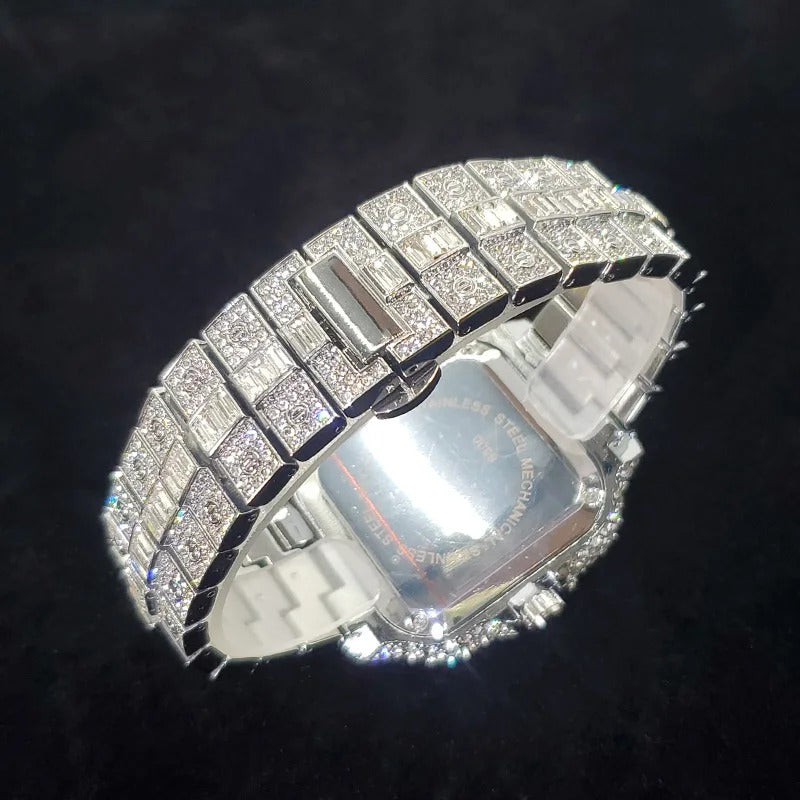 Luxury Iced Out Square Design with Colorful Numbers Quartz Watch