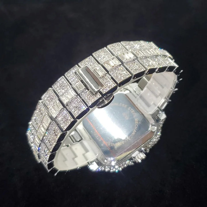 Luxury Iced Out Square Design with Colorful Numbers Quartz Watch