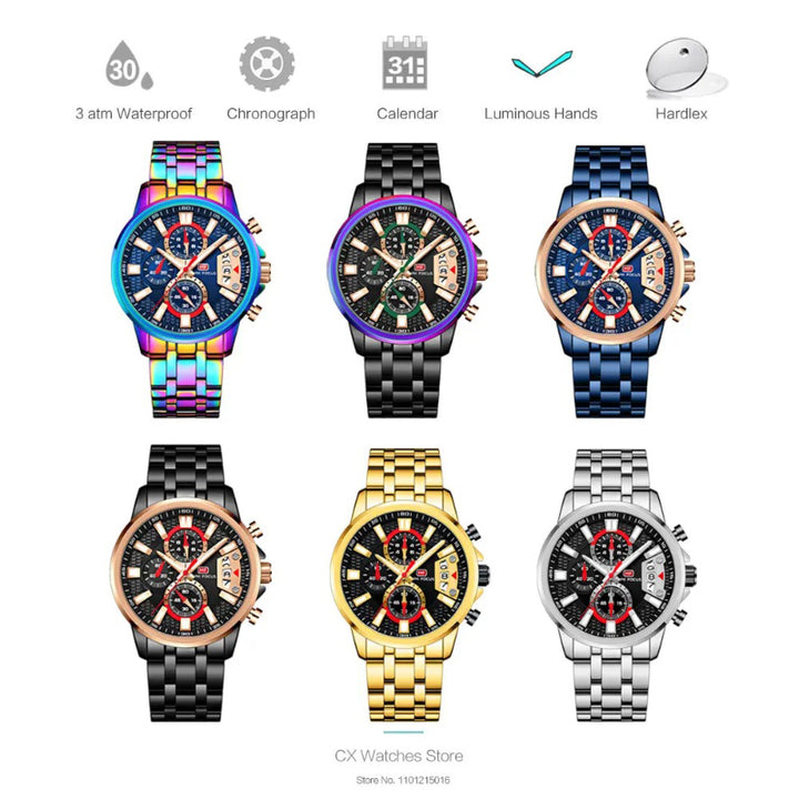 Stainless Steel Holographic Chronograph Quartz Watch for Men