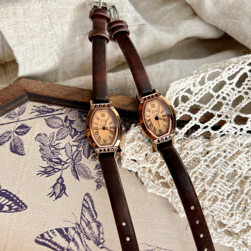 Women's Classic Barrel-Shaped Dial with Rhinestone Decor Quartz Watch