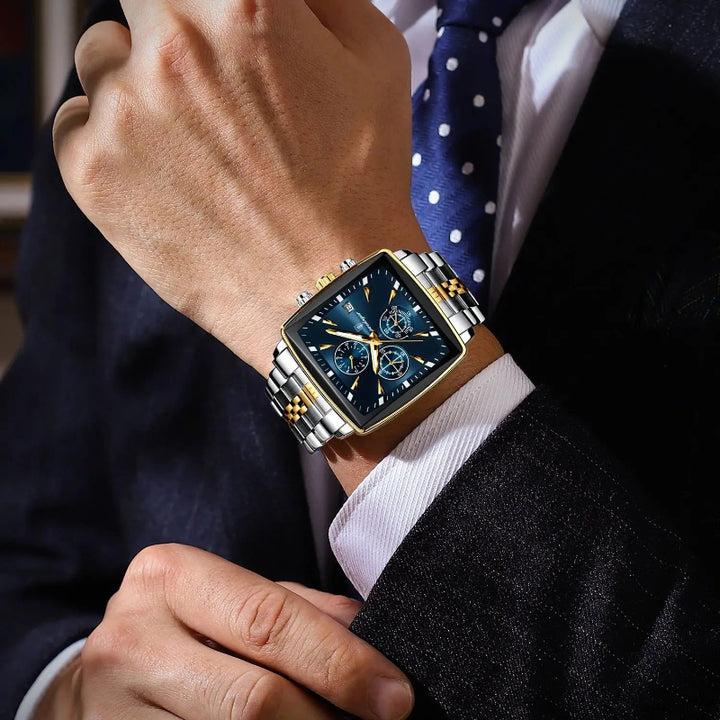Men's Stainless Steel Chronograph Watch with Luminous Dial